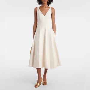 Staud Marieta v neck paneled flare midi dress in ivory off white